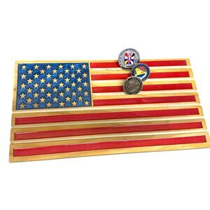 Wooden American Flag Challenge Coin Desk Display Holder Gift